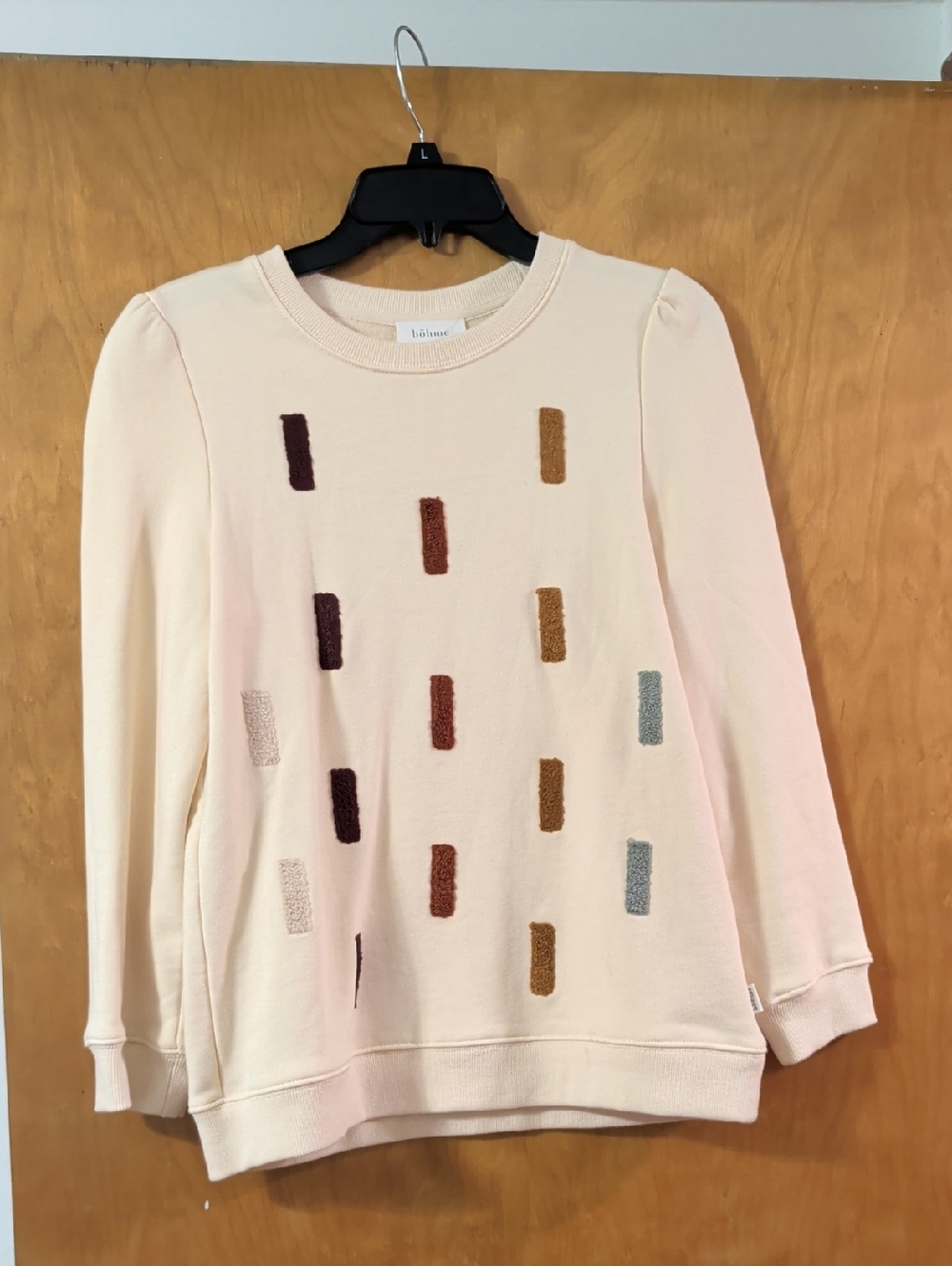 Bohme Cream Crewneck Sweatshirt with Multicolor Embroidered Rectangles